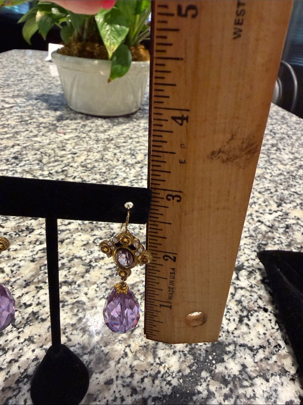 Gold over sterling silver amethyst Teardrop Dangle Earrings - Picture 3 of 5